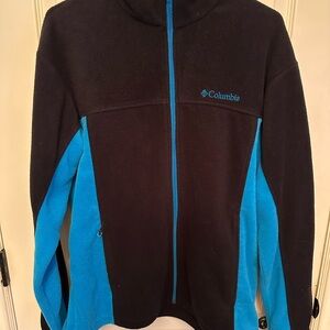 men's columbia full zip fleece jacket in black and periwinkle blue